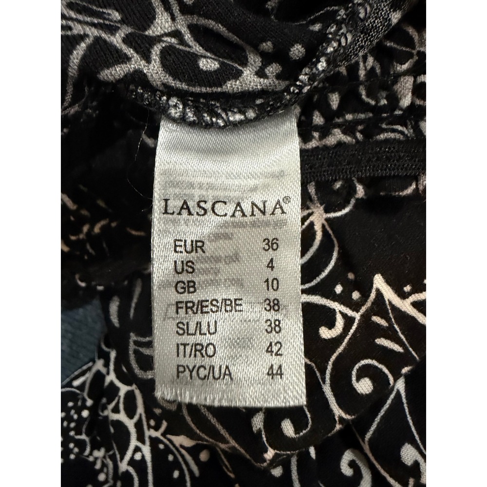 LASCANA Black White Paisley Print Jogger Pants Sz 4 Boho Lounge Comfy Y2K Resort - Picture 6 of 8